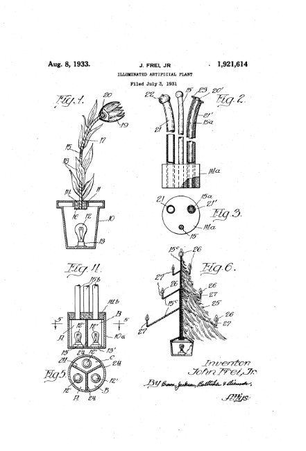 Illuminated Artificial Plant - US1921614A (Plant Patent)